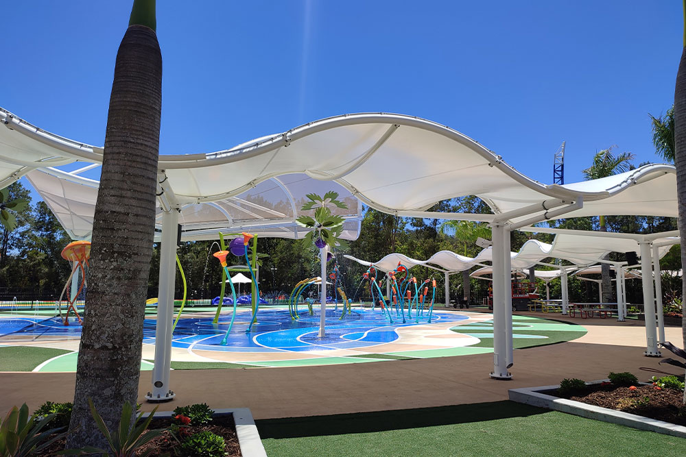 Serge Ferrari’s Frontside View 381 fabric offers shade and sun protection at water theme park in Australia
